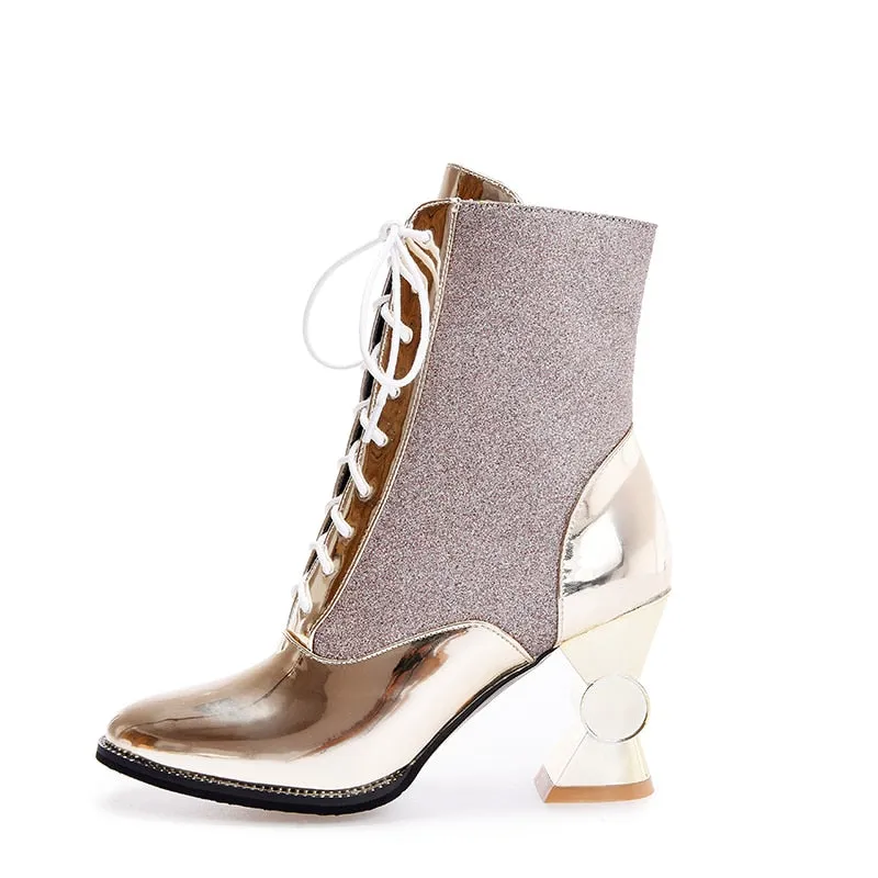 winter women's shoes thick with high-heeled tube in the women's boots in Europe and America with patent leather wild