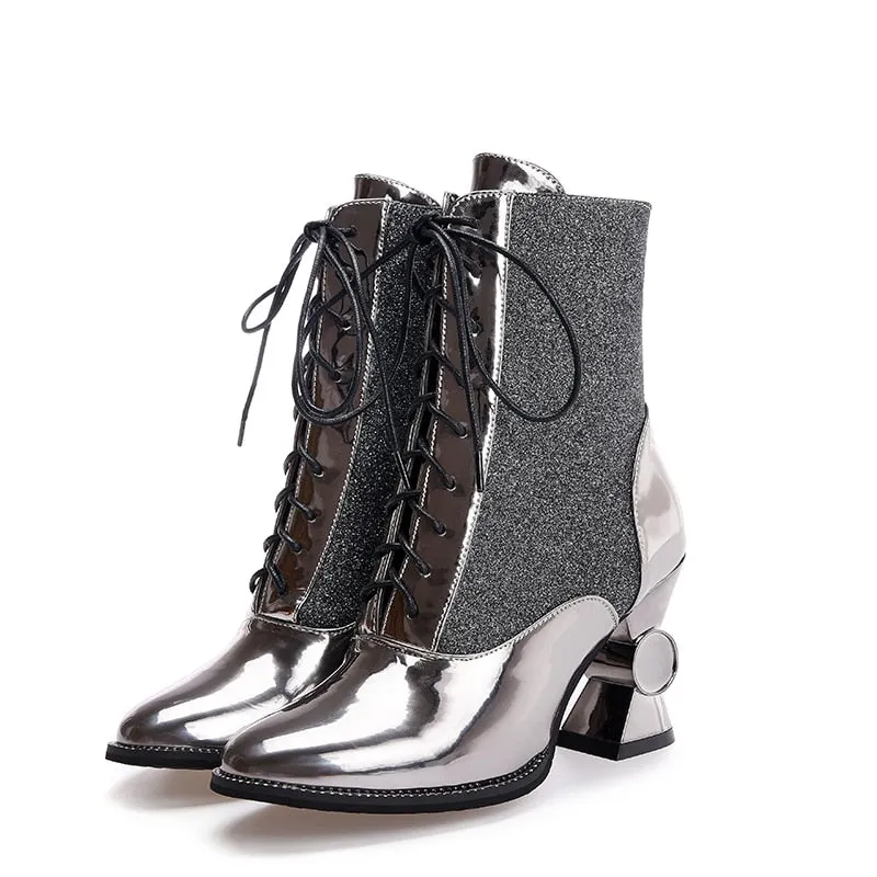 winter women's shoes thick with high-heeled tube in the women's boots in Europe and America with patent leather wild