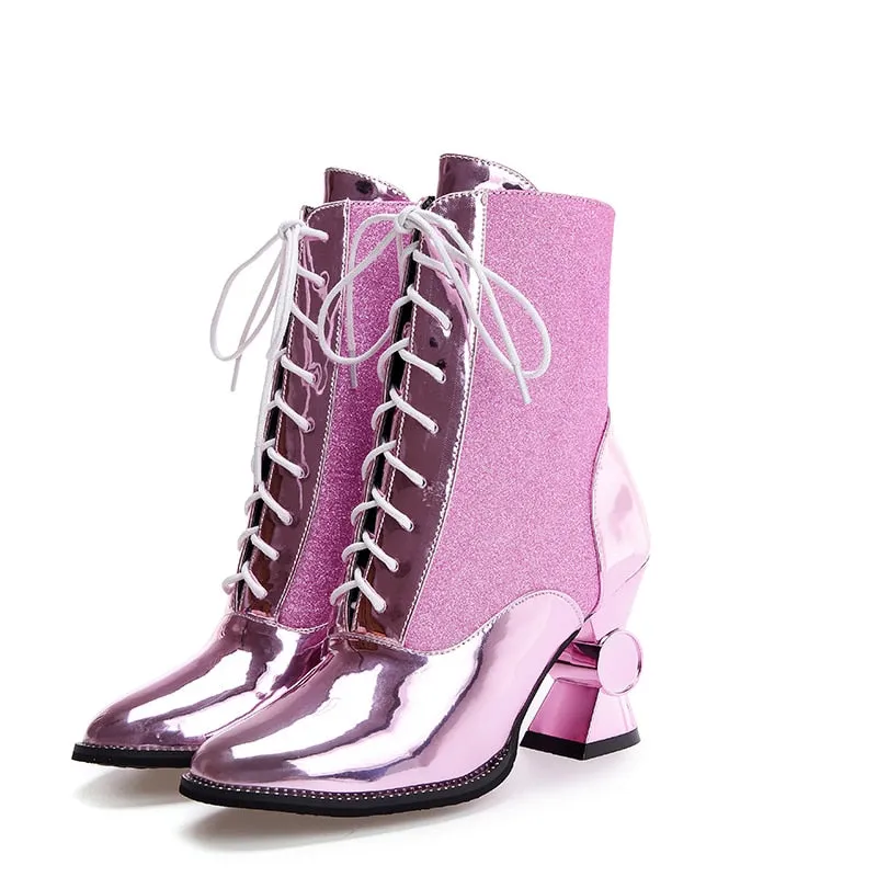winter women's shoes thick with high-heeled tube in the women's boots in Europe and America with patent leather wild