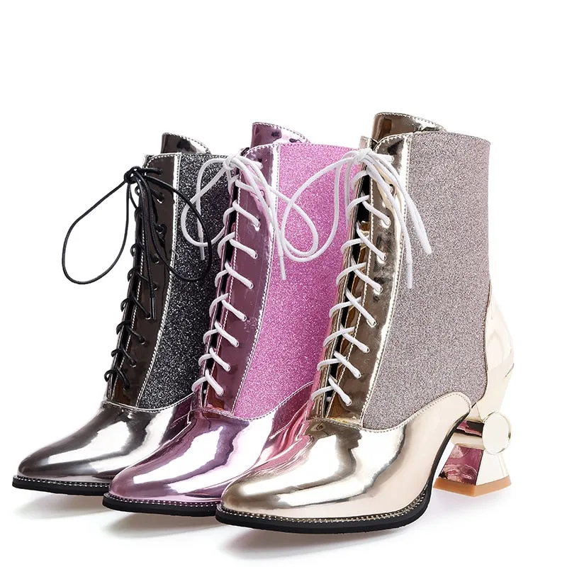 winter women's shoes thick with high-heeled tube in the women's boots in Europe and America with patent leather wild
