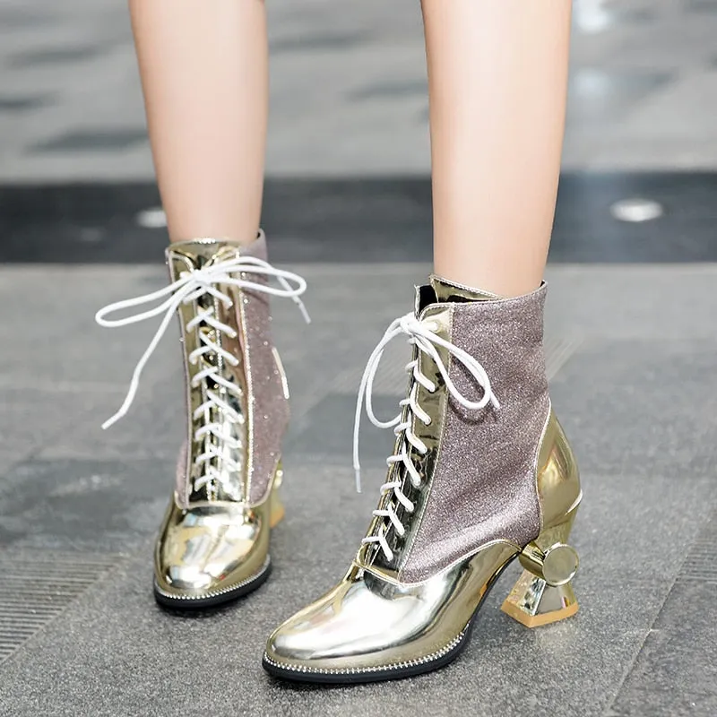 winter women's shoes thick with high-heeled tube in the women's boots in Europe and America with patent leather wild