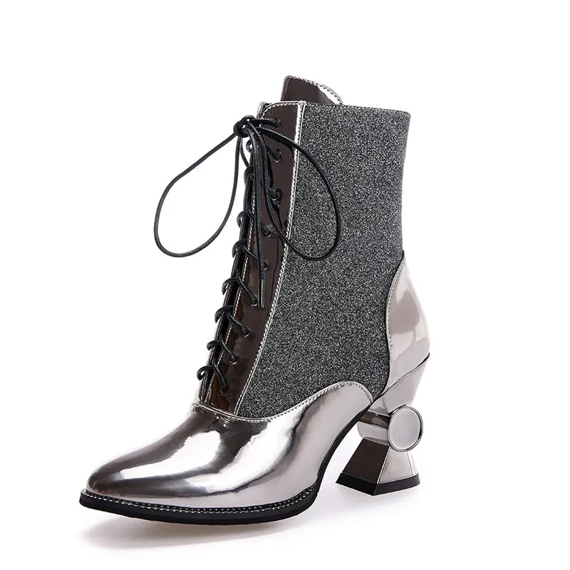 winter women's shoes thick with high-heeled tube in the women's boots in Europe and America with patent leather wild