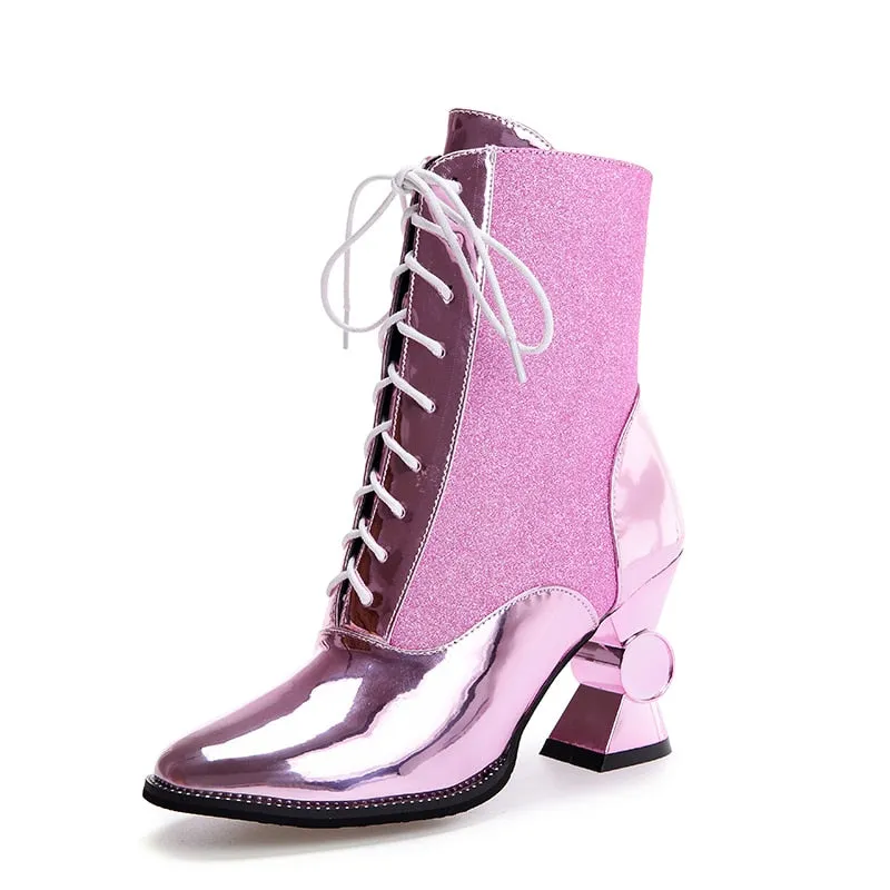 winter women's shoes thick with high-heeled tube in the women's boots in Europe and America with patent leather wild
