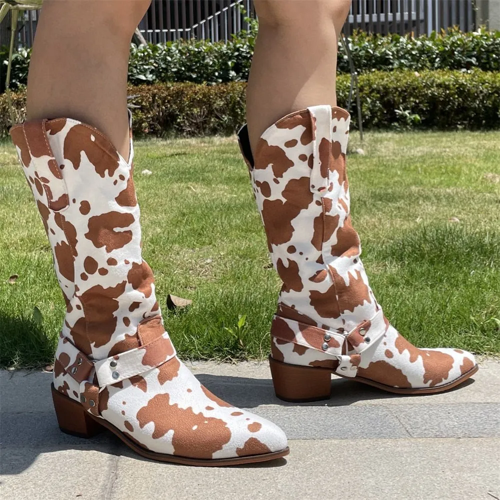 Women 2022 Trend Luxury Elegant Pointed Faux Suede Cowboy Boots