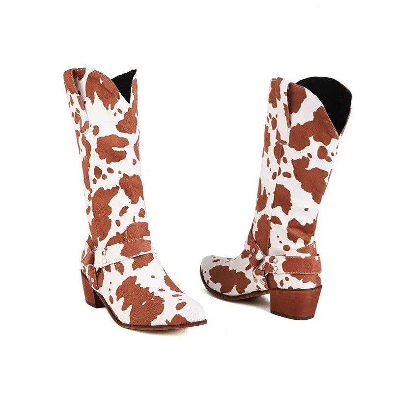 Women 2022 Trend Luxury Elegant Pointed Faux Suede Cowboy Boots