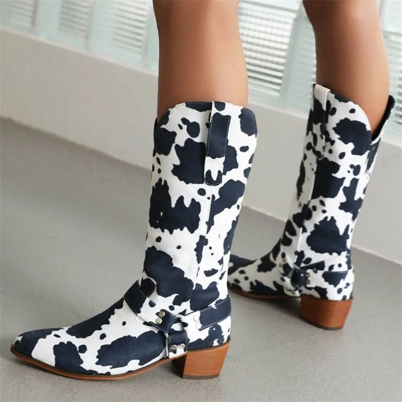 Women 2022 Trend Luxury Elegant Pointed Faux Suede Cowboy Boots