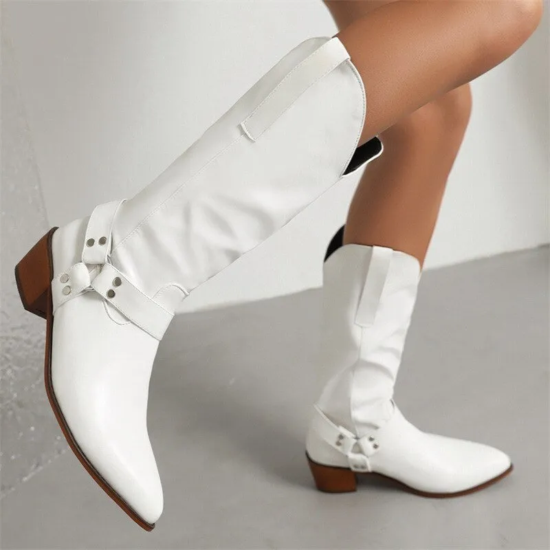 Women 2022 Trend Luxury Elegant Pointed Faux Suede Cowboy Boots