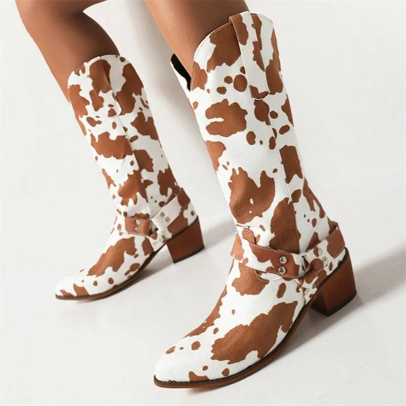 Women 2022 Trend Luxury Elegant Pointed Faux Suede Cowboy Boots