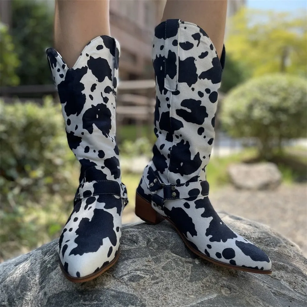 Women 2022 Trend Luxury Elegant Pointed Faux Suede Cowboy Boots