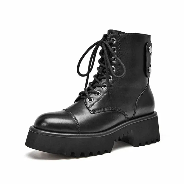 Women Cow Leather Round ToeAnkle Boots