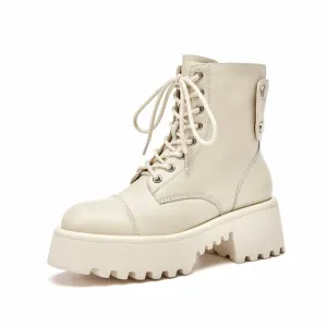 Women Cow Leather Round ToeAnkle Boots