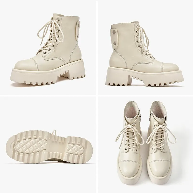 Women Cow Leather Round ToeAnkle Boots