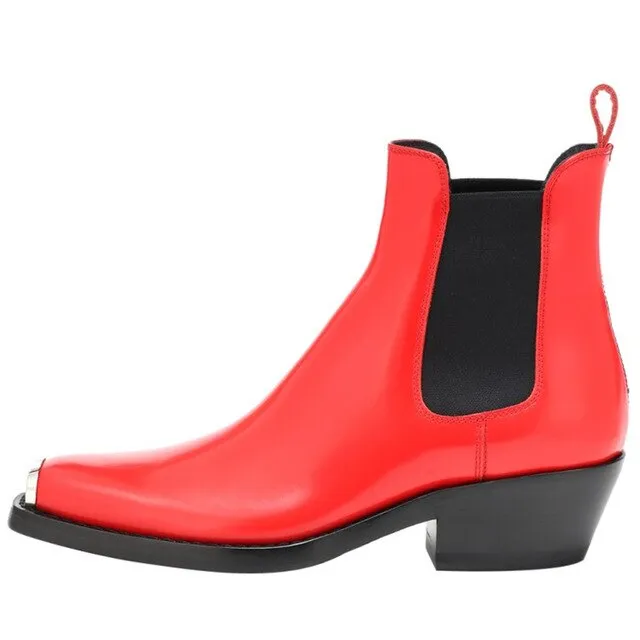 Women Winter Genuine Leather Ankle Boots For Women Metal Toe Cap Elastic Band Booties Mujer 2019 Low Heels Shoes Woman