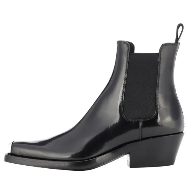 Women Winter Genuine Leather Ankle Boots For Women Metal Toe Cap Elastic Band Booties Mujer 2019 Low Heels Shoes Woman