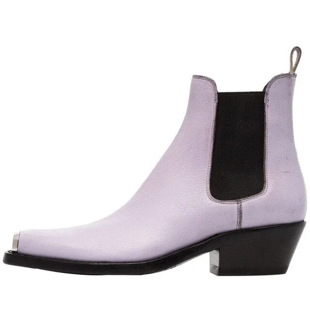 Women Winter Genuine Leather Ankle Boots For Women Metal Toe Cap Elastic Band Booties Mujer 2019 Low Heels Shoes Woman