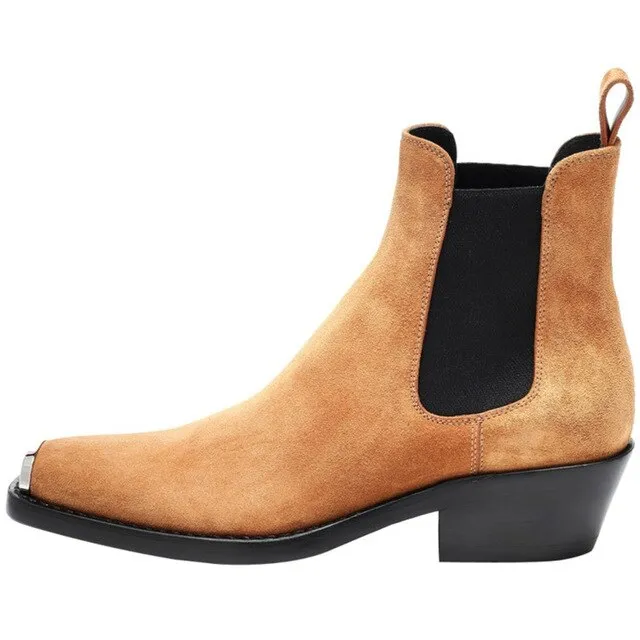 Women Winter Genuine Leather Ankle Boots For Women Metal Toe Cap Elastic Band Booties Mujer 2019 Low Heels Shoes Woman