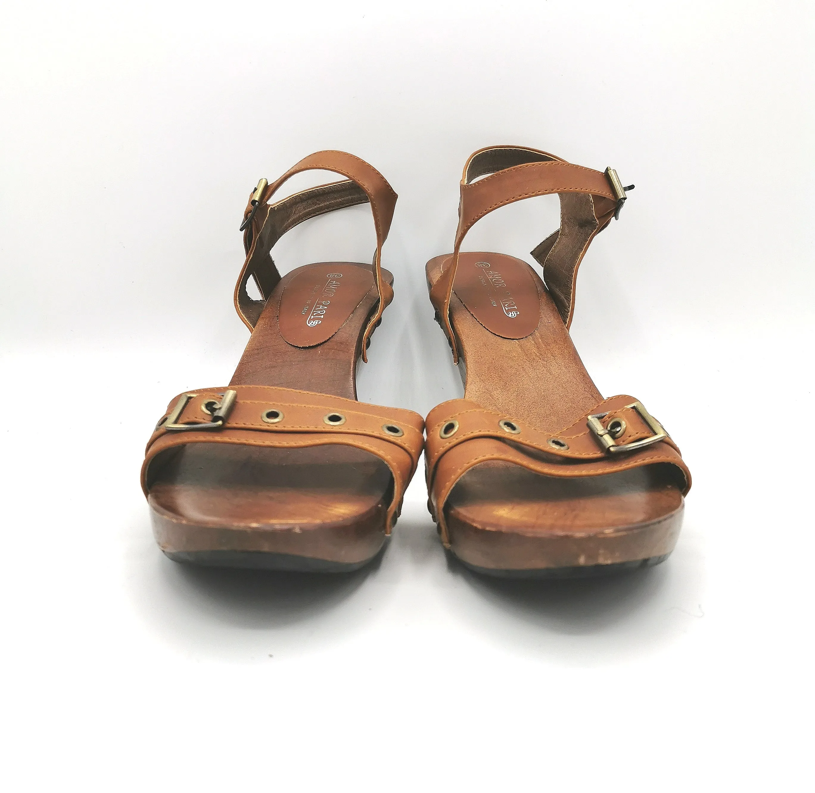 WOMENS SIZE 7.5 - AMOR PARIS, Wooden Sandals VGUC B39