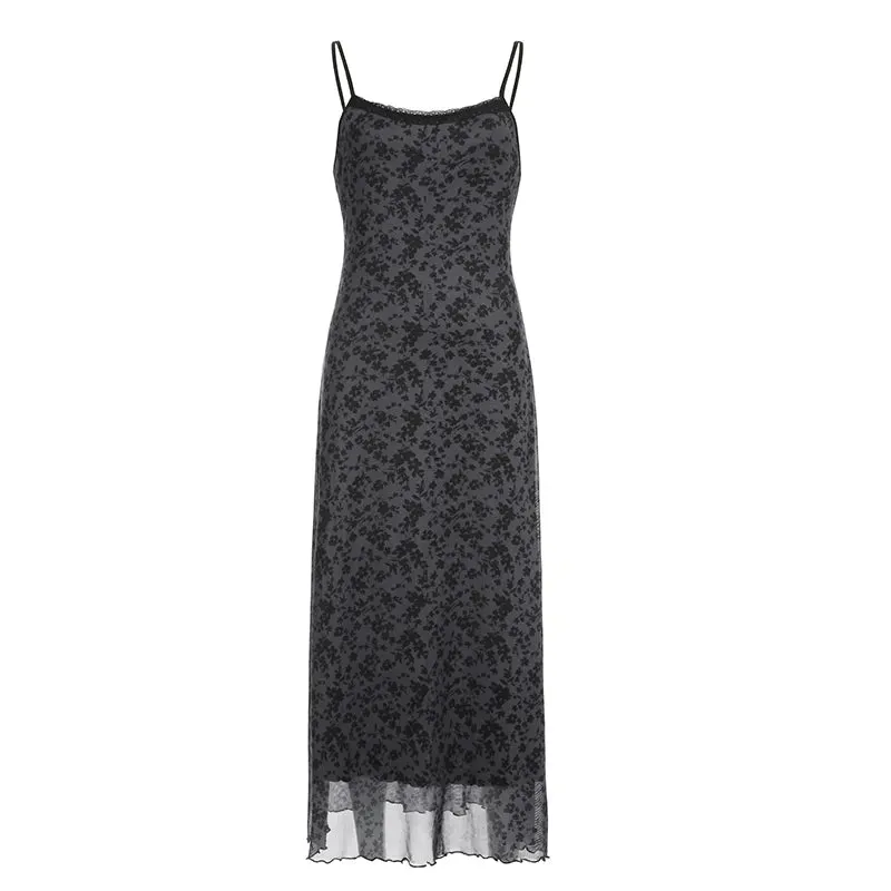 Y2K Spring Summer Long Dress Grunge Fashion Loose Fit Spaghetti Strap Retro Maxi Dress